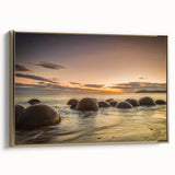 Landscape art painting of Otago, New Zealand on a framed canvas, featuring vibrant green and blue tones.