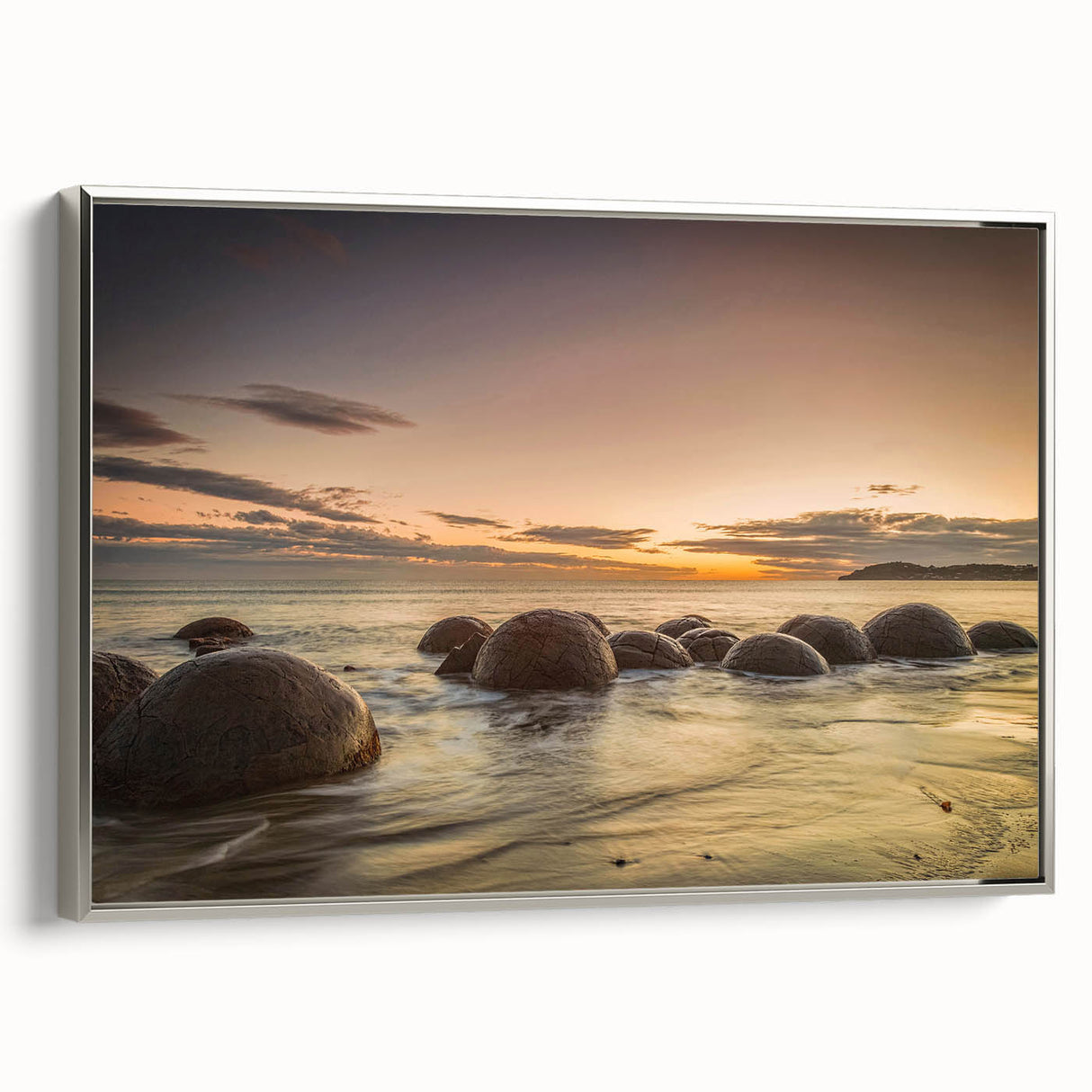 Framed canvas landscape painting of Otago, New Zealand, with muted earth tones, ideal for bedroom wall art.