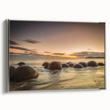 Framed canvas landscape painting of Otago, New Zealand, with muted earth tones, ideal for bedroom wall art.