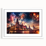 Abstract art print depicting a stylized Buenos Aires cityscape in muted blue and gray tones on a white framed canvas.