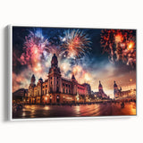 Vintage poster art of Buenos Aires with colorful accents on extra large framed canvas, ideal for living room decor.
