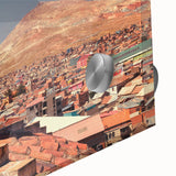 Acrylic print of a large abstract depiction of a Bolivian landscape in earthy tones, ideal for dining room art.