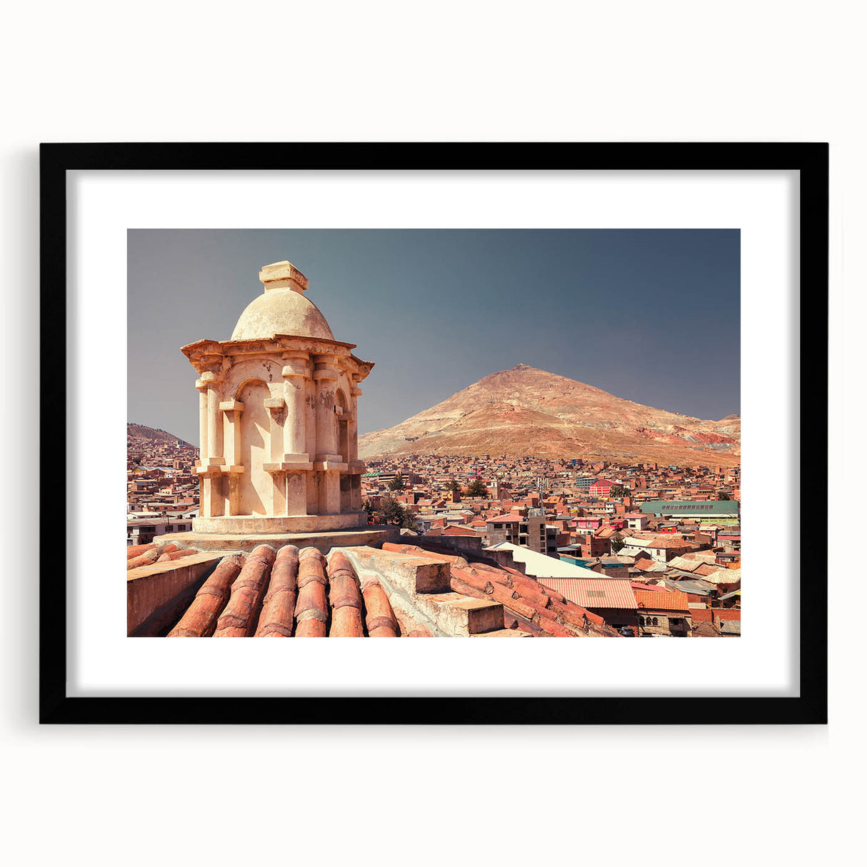 Extra large canvas with abstract, colorful art depicting Bolivian scenery, ideal for living room decor.