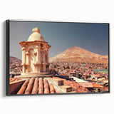 Black and white framed canvas of a Bolivian landscape, ideal for bedroom wall decor.