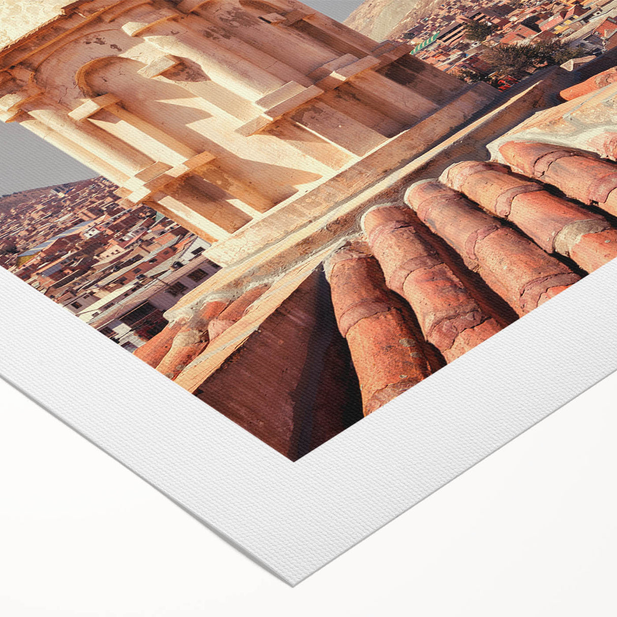 Art deco poster featuring a stylized Bolivian landscape in earth tones on rolled canvas, suitable for dining room decor.