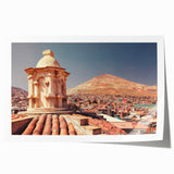 Extra large wall art of a Bolivian landscape on rolled canvas, featuring vibrant green and earth tones.