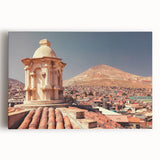 Black and white photo of Bolivian landscape on large stretched canvas, suitable for kitchen wall art.