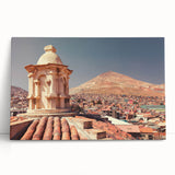 Black and white photo of Bolivian landscape on stretched canvas, ideal for kitchen wall art.