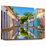 Acrylic print of a large abstract depiction of a Brazilian landscape in vibrant green and blue tones.