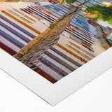 Art deco poster featuring a stylized Brazilian landscape in muted greens and blues on rolled canvas.