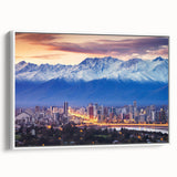 Vintage poster art of Santiago, Chile with colorful palette on extra large framed canvas, ideal for living room decor.