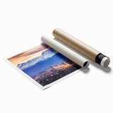 Extra large rolled print of Santiago, Chile with vibrant floral elements, ideal for classy bathroom wall art.