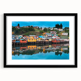 Extra large abstract art print of a vibrant, textured Chilean landscape on a framed canvas, ideal for living room decor.