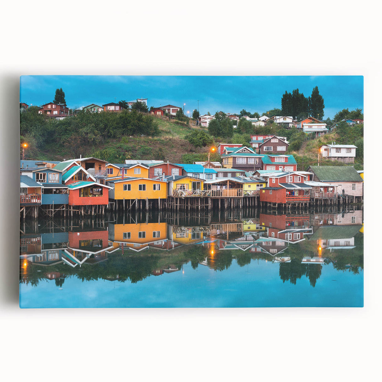 Black and white photograph of a Chilean landscape on stretched canvas, ideal for kitchen wall art.