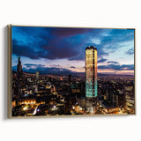 Framed canvas featuring a vintage-style landscape painting of a Colombian scenery in muted gold and black tones.