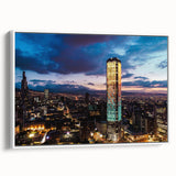 Vintage poster art of a colorful Colombian landscape on extra large framed canvas, ideal for living room decor.