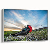 Vintage poster art of Galapagos scenery on a framed canvas, featuring vibrant colors, ideal for living room decor.