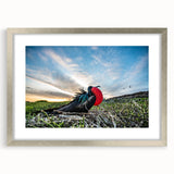 Textured abstract art print of a Galapagos scenery in muted earth tones on a framed canvas, ideal for bedroom art.