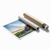 Extra large rolled print of Galapagos scenery, featuring vibrant green and blue tones, ideal for classy bathroom wall art.