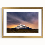 Extra large abstract art print of a textured South American landscape, in muted earth tones, framed in gold.