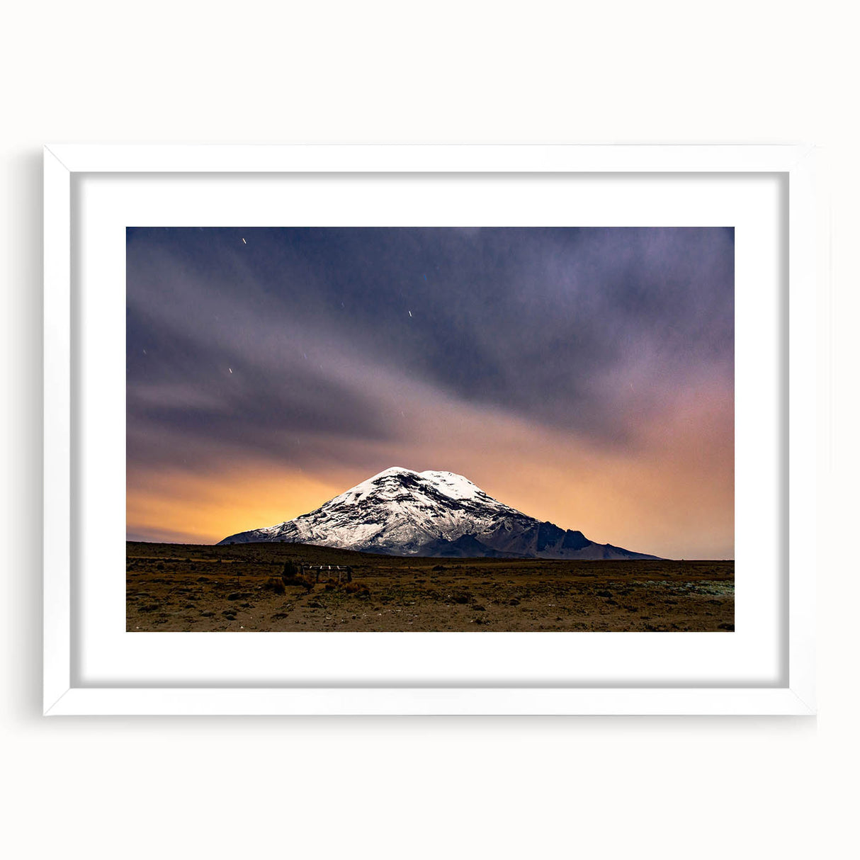 Abstract art print of a South American landscape in muted earth tones on a white-framed mat.
