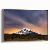 Framed canvas featuring a vintage-style landscape painting of an Ecuadorian scenery in muted earth tones.