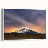 Vintage poster art of an Ecuadorian landscape on a framed canvas, featuring vibrant colors ideal for living room decor.