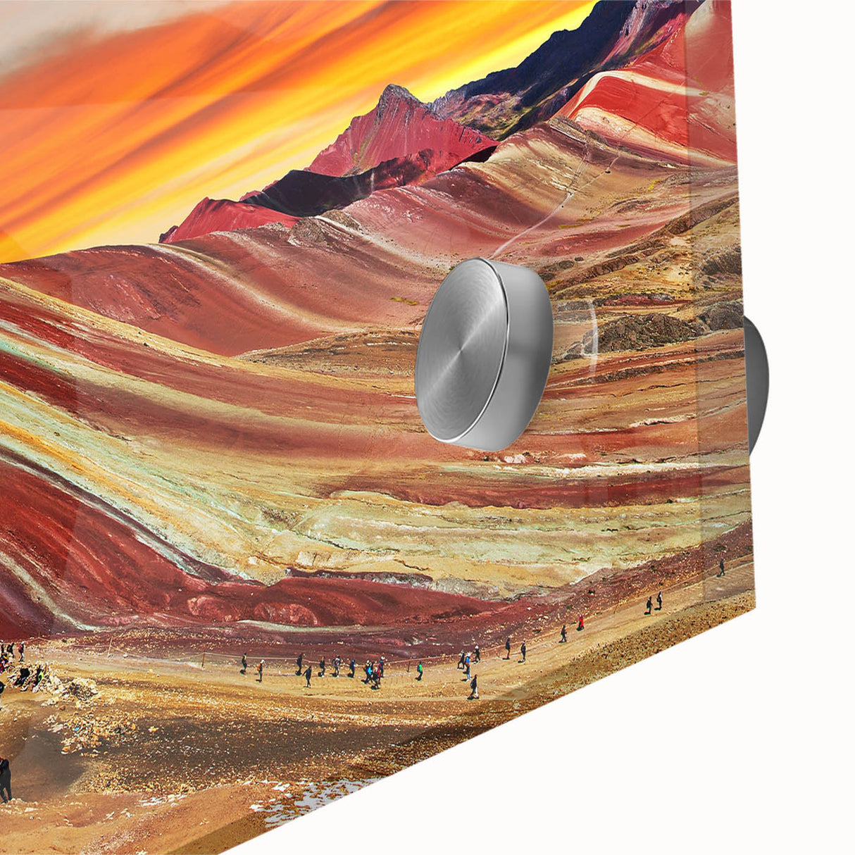 Large abstract depiction of a South American landscape in muted earth tones on acrylic glass, ideal for dining room art.