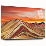 Large abstract depiction of a Peruvian landscape in muted earth tones on acrylic glass.
