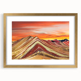 Textured abstract art print of a South American scenery in a gold frame, ideal for extra large wall art in a living room.
