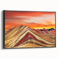 Black and white framed canvas of a vintage Peruvian landscape, ideal for bedroom wall decor.