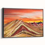 Black and white framed canvas of a vintage Peruvian landscape, ideal for bedroom wall decor.
