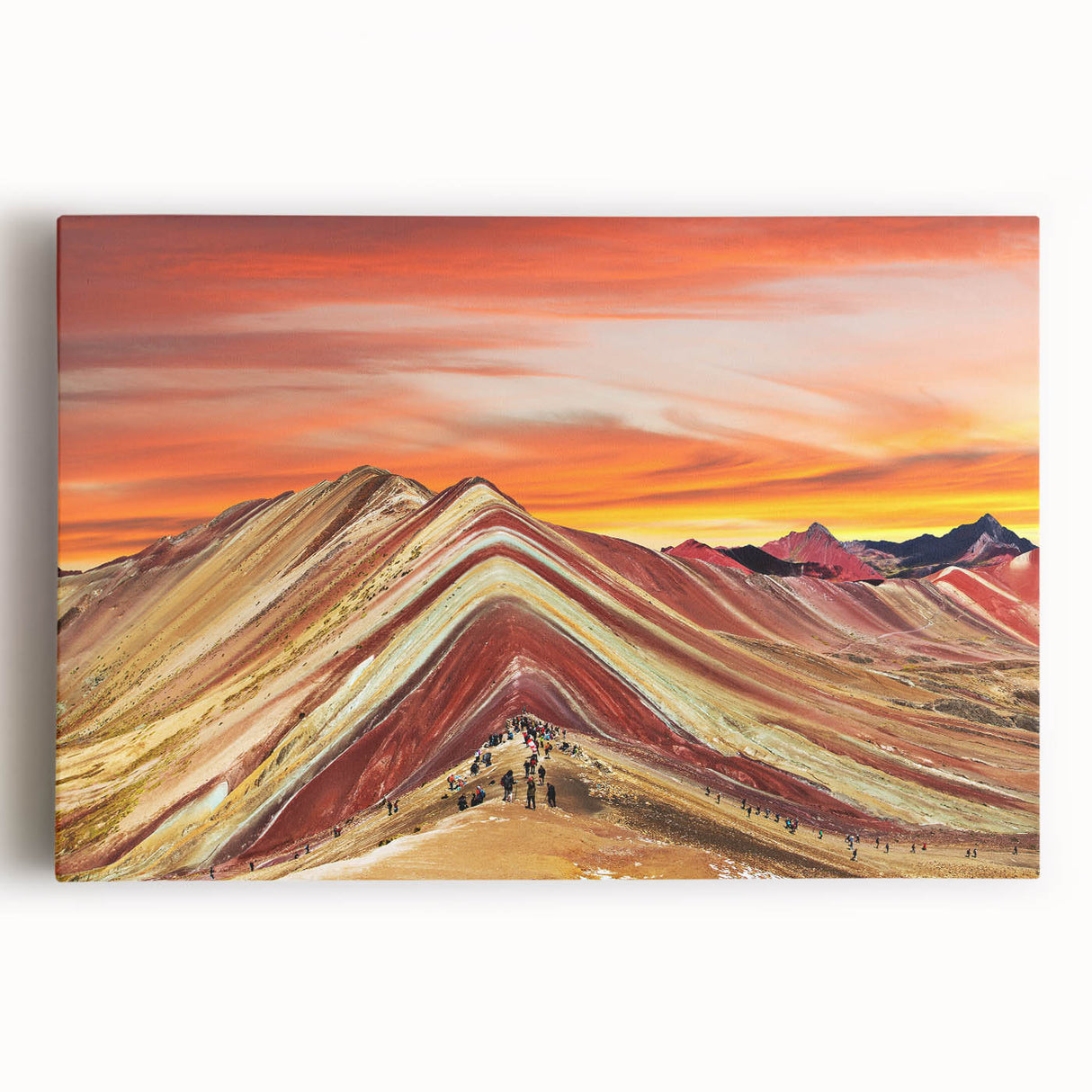 Large black and white stretched canvas featuring a scenic view of a Peruvian landscape, ideal for kitchen wall art.
