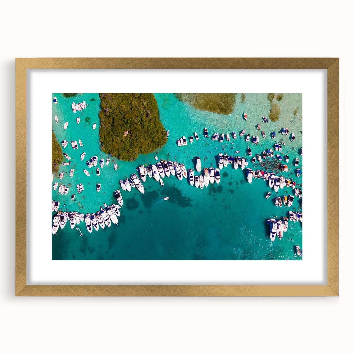 Extra large abstract art print of a textured Venezuelan landscape in muted earth tones, framed in gold.