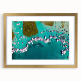 Extra large abstract art print of a textured Venezuelan landscape in muted earth tones, framed in gold.