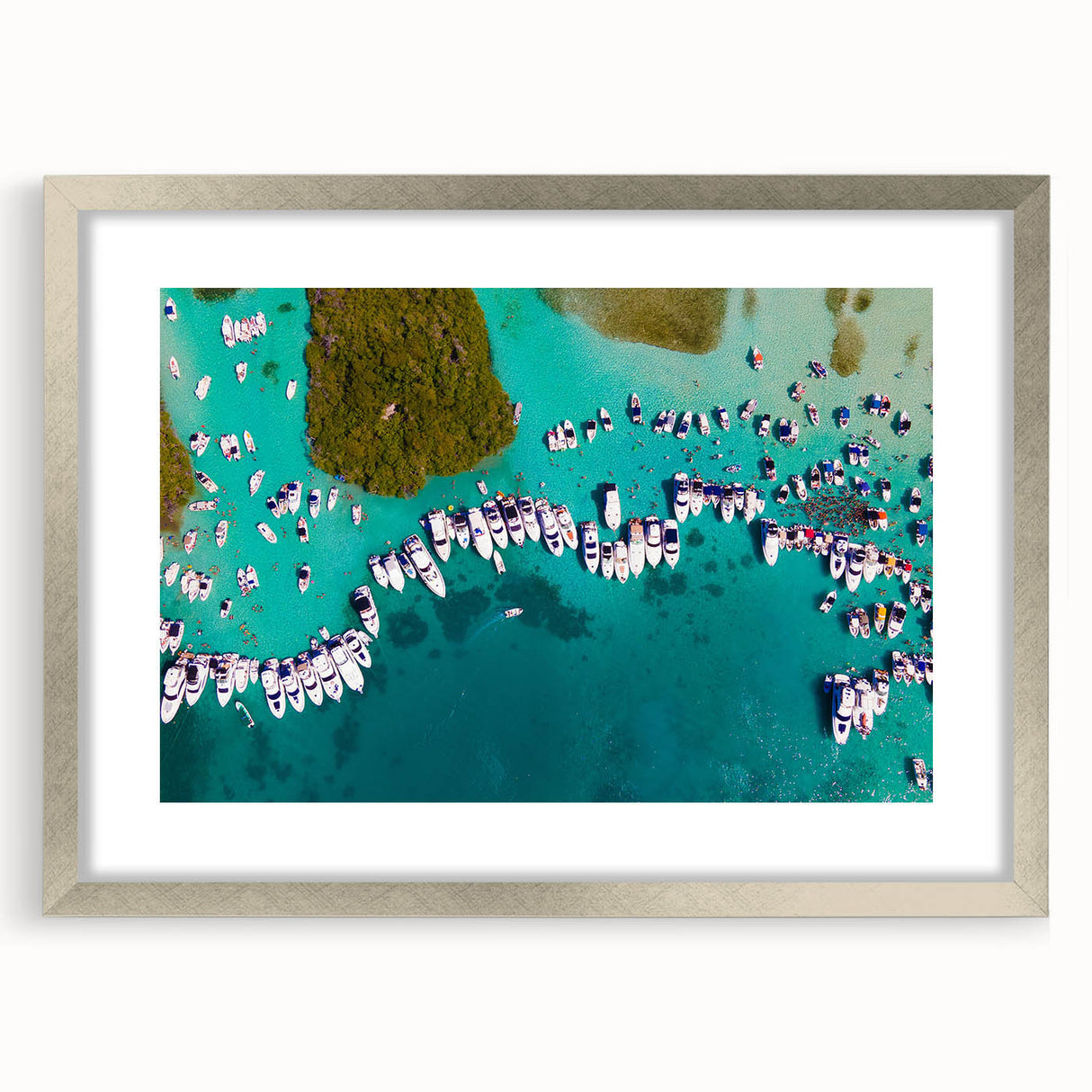 Textured abstract art print depicting a scenic Venezuelan landscape in earthy tones on a framed silver mat.