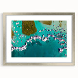 Textured abstract art print depicting a scenic Venezuelan landscape in earthy tones on a framed silver mat.