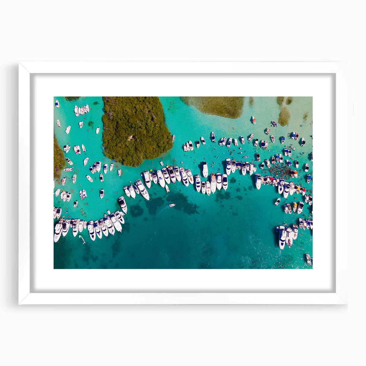 Abstract art print of a Venezuelan landscape in muted earth tones on a framed white mat, ideal for dining room decor.