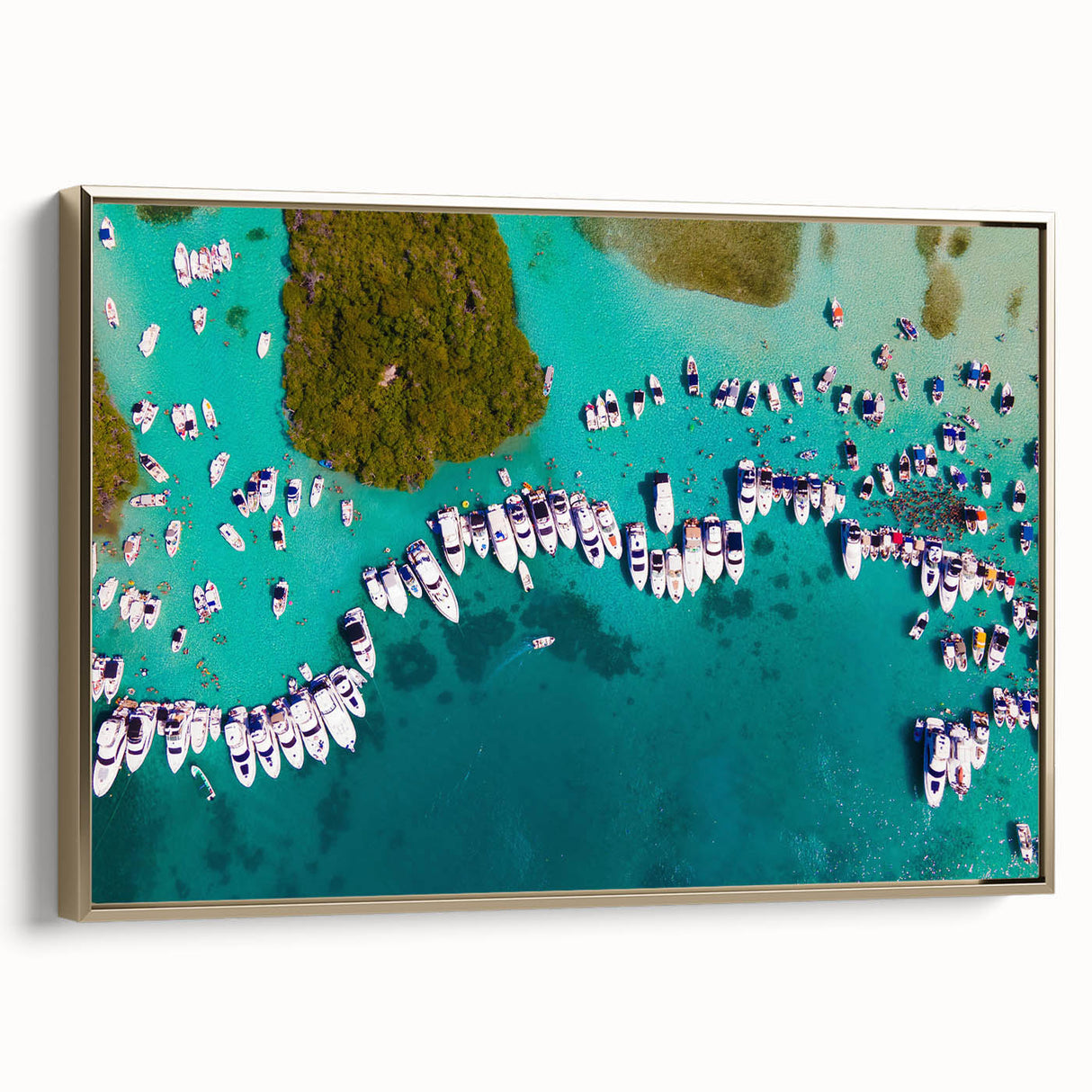 Framed canvas depicting a vintage-style landscape painting of a Venezuelan scenery, with a black and gold color palette.