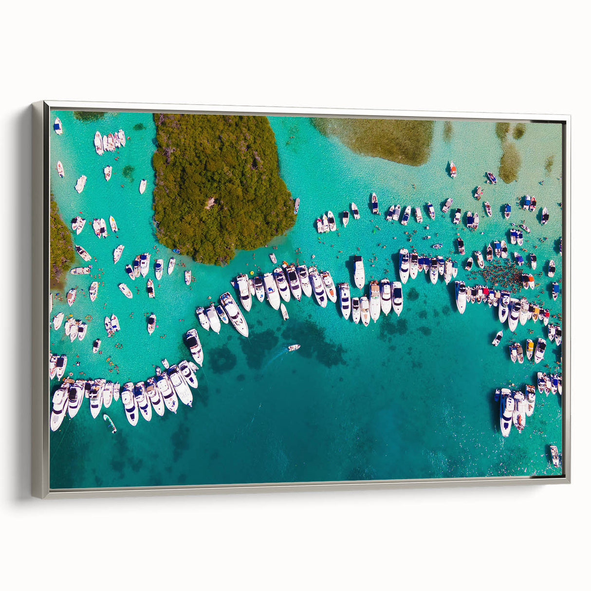 Landscape art painting of a Venezuelan scenery on a framed canvas, featuring vibrant colors against a black background.