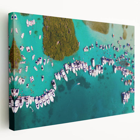 Panoramic view of a Venezuelan landscape on a large stretched canvas, with lush green tones, ideal for kitchen wall art.