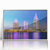 Art deco poster featuring Alabama scenery in muted green and blue tones on framed acrylic, suitable for nursery wall art.