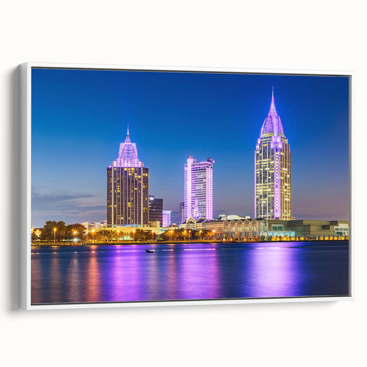 Vintage poster art of an Alabama landscape in vibrant colors on a large framed canvas, ideal for living room decor.