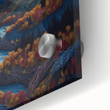 Mid-century modernist art of Denali, Alaska in muted earth tones on large acrylic glass, ideal for dining room art.