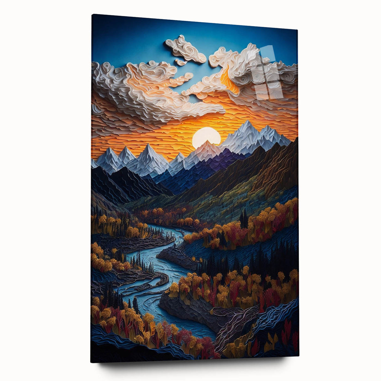 Acrylic print of Denali, Alaska with vivid blue and white tones, suitable for bedroom or dining room decor.