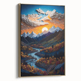 Vintage poster art of Denali landscape in Alaska on a framed canvas, featuring muted earth tones.