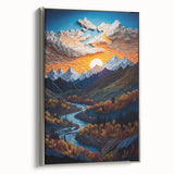 Framed canvas featuring a vintage-style landscape art painting of Denali, Alaska, with muted earth tones.