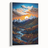 Vintage poster art of Denali, Alaska in colorful tones on extra large framed canvas, ideal for living room decor.