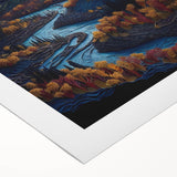 Art deco poster of Denali, Alaska, in muted earth tones on rolled canvas, suitable for dining room decor.