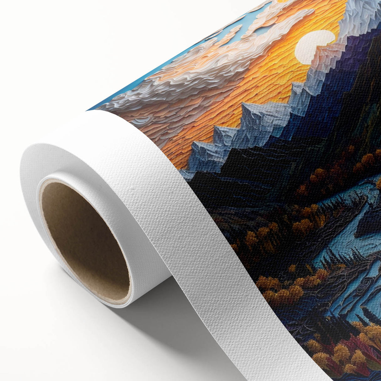 Art Deco poster of Denali, Alaska on rolled canvas, featuring muted earth tones, ideal for nursery wall art.